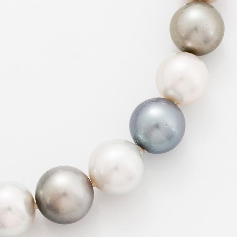 A cultured Tahitian and South Sea pearl necklace.