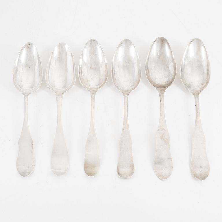 A set of six Swedish silver spoons, different masters, including Johan Petter Molér, Visby, 1813.