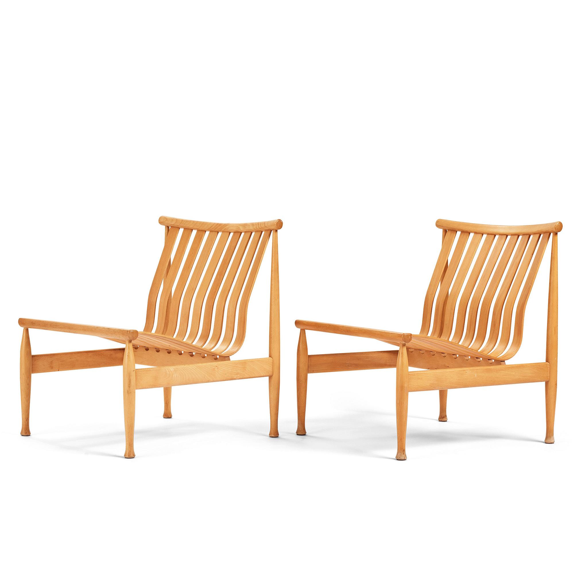 Hans Brattrud, a pair of 'Arktis' beech easy chairs, Hove Møbler, Norway, post 1961.