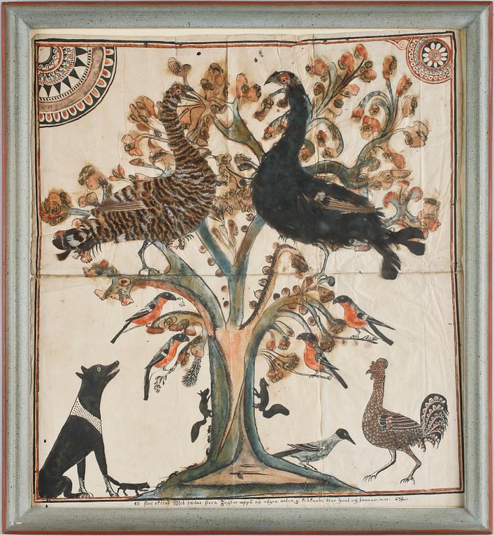 COLLAGE MED FJÄDRAR, allmoge, 1800-tal.