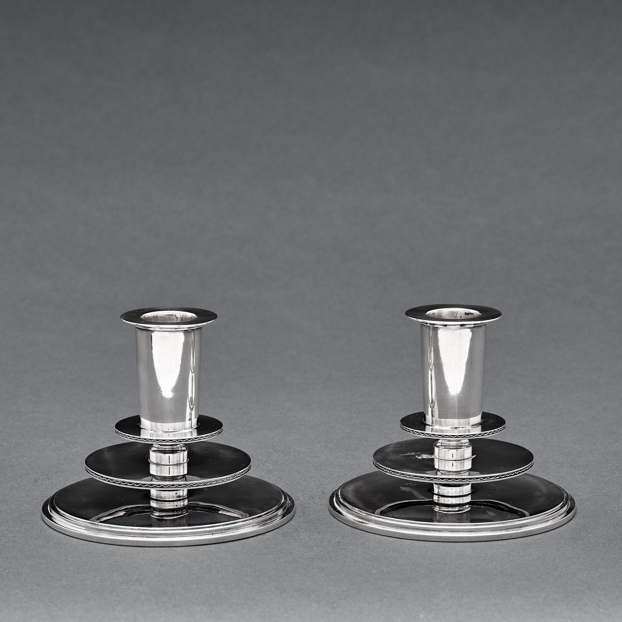 Atelier Borgila, a pair of sterling candlesticks, Stockholm, 1935.