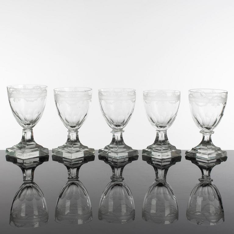 A set of five late Gustavian wine glasses, circa 1800.