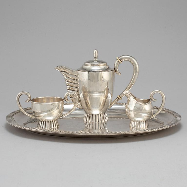 KAFFESERVIS, 4 delar, silver, art deco, importstämplat, 1900-talets första hälft.