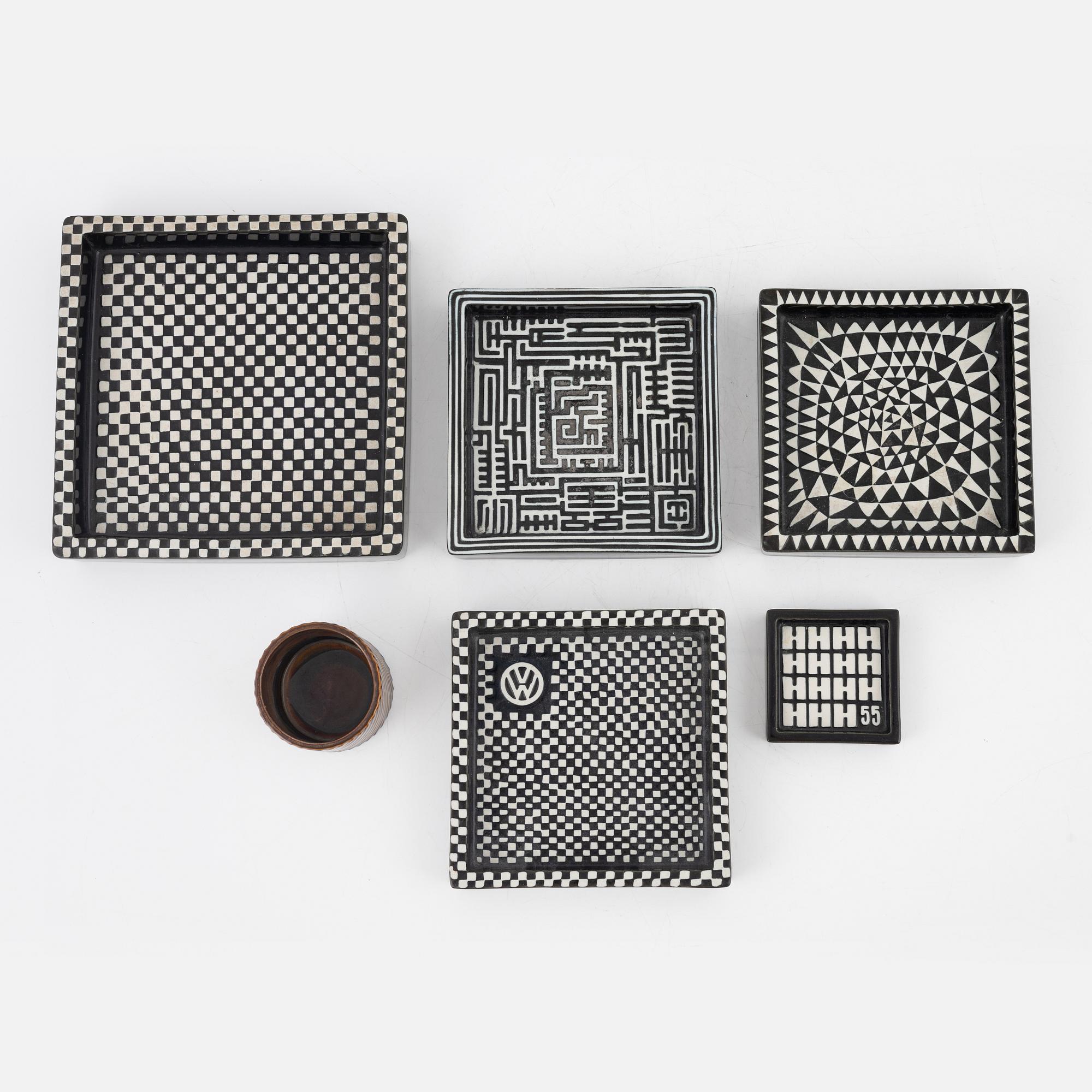 Stig Lindberg, 6 st, stengods, "Domino", Gustavsberg.
