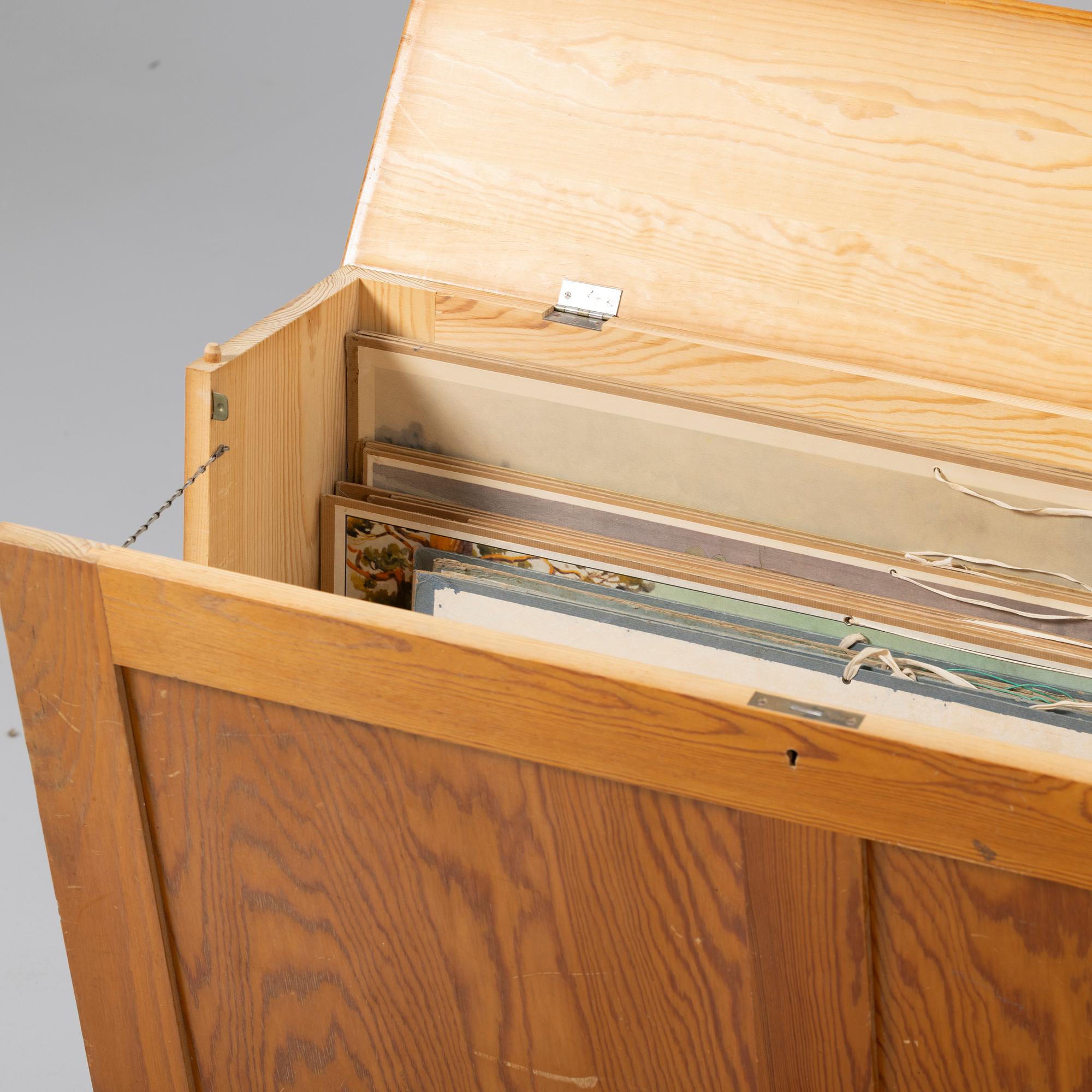 Wooden box with 53 school posters, 20th century.
