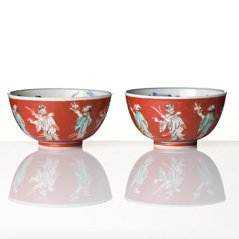 A group of five 'immortals' bowls, Meiji (1868-1912).