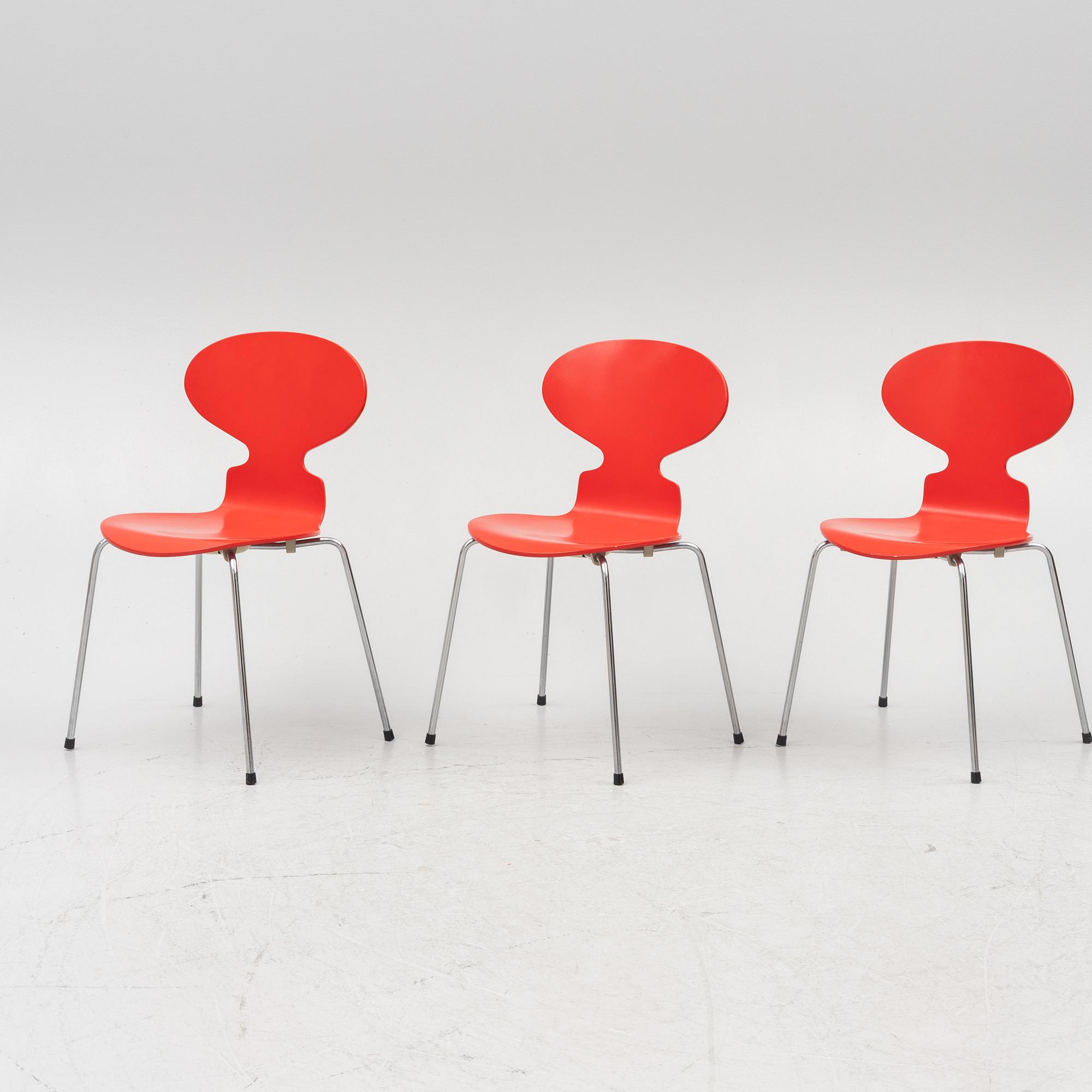 Arne Jacobsen, three 'Ant' chairs, Fritz Hansen, Denmark, 1989.