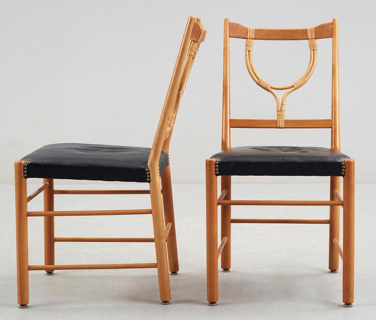 A set of eight mahogany, bamboo and black leather chairs, Svenskt Tenn.