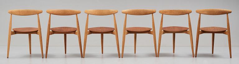 HANS J WEGNER, a "Heart set", a dining table with six chairs, Fritz Hansen, Denmark 1950's.