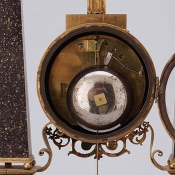 A late Gustavian circa 1800 porphyry mantel clock by H. Wessman, master 1765-1805.