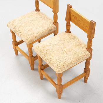 Six pine chairs with new sheepskin upholstery, 1960s/70s.