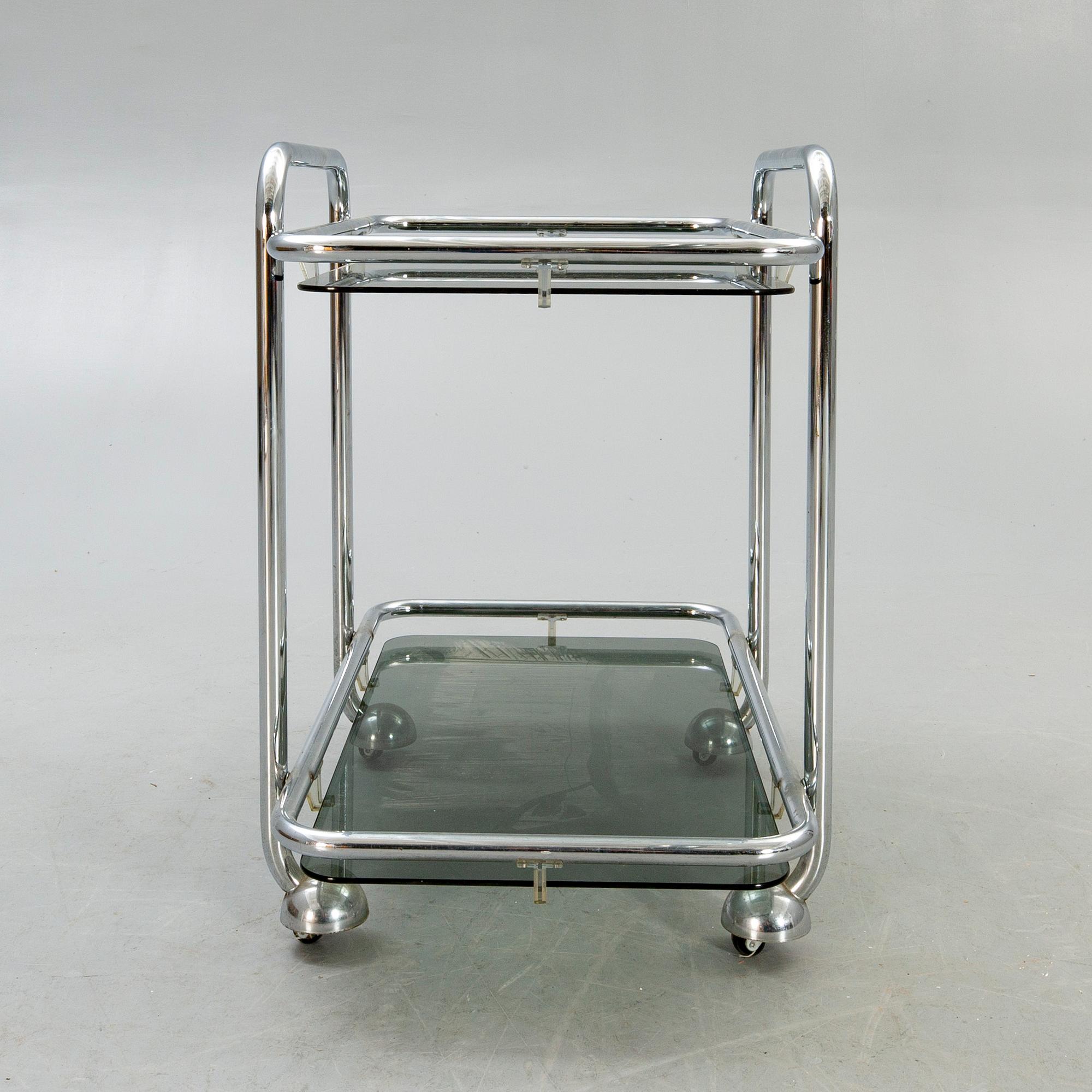 A 1970s chrome serving trolley.