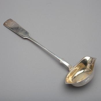 SKEDAR, 6 st, BESTICK, 3 st, nysilver, Mussla-serie, bl. a. Sorsakoski. 1900-talets senare hälft.