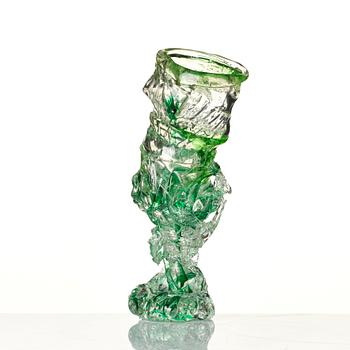 Fredrik Nielsen, a green tinted glass vase/sculpture, his own studio, Sweden, 2024.