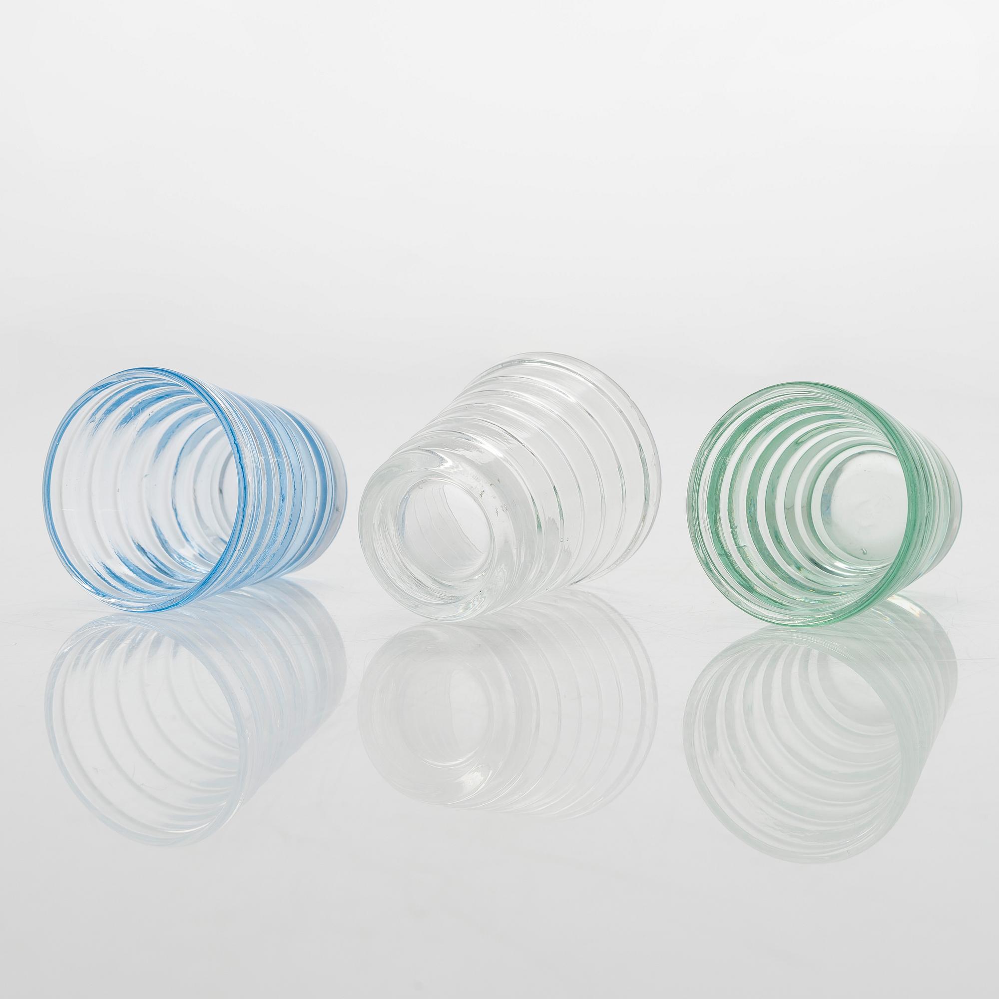 Aino Aalto, A set of 9 1930's-1940's drinking glasses, "Bölgeblick" for Karhula Glassworks, Finland.