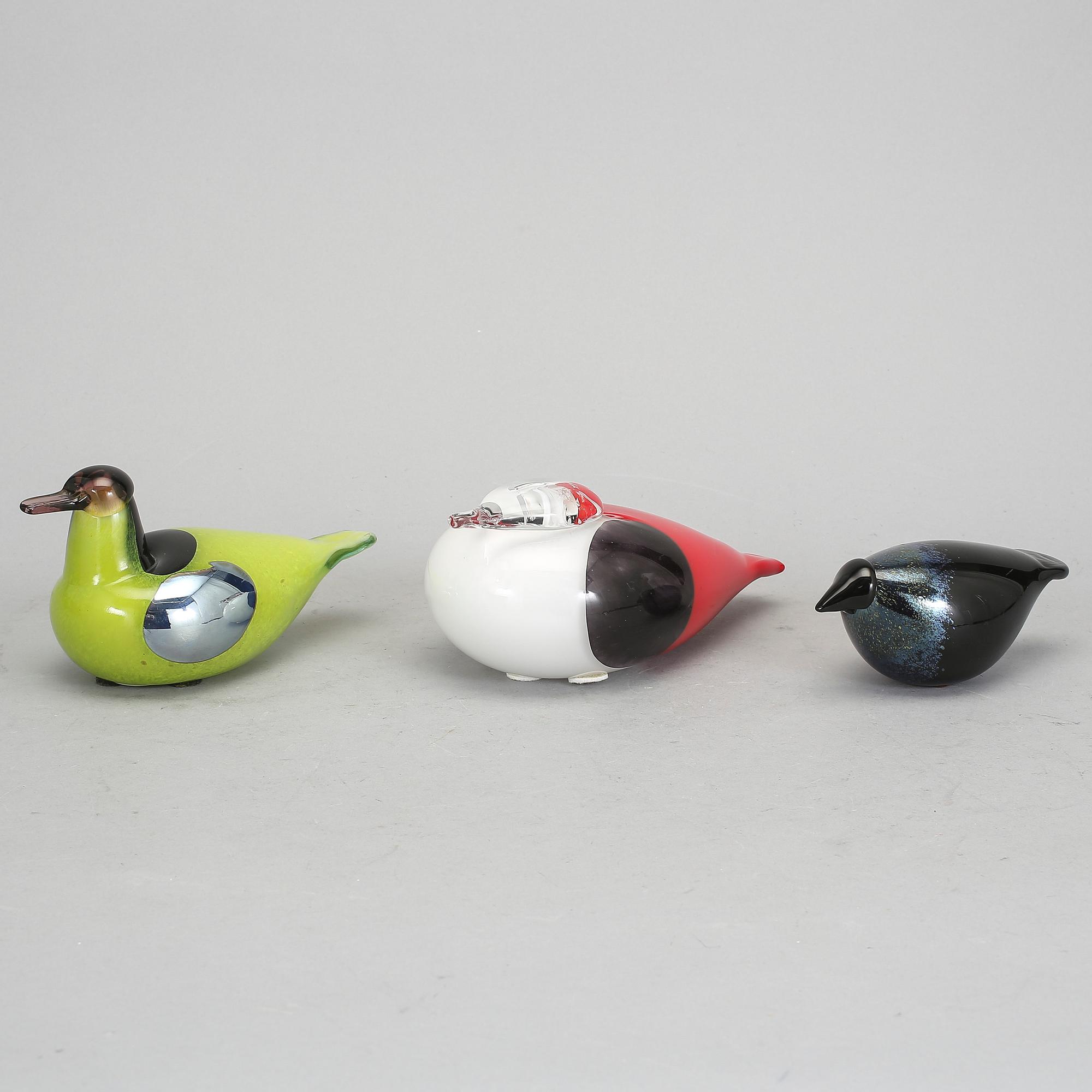 FIGURINER, 3 st, glas, Oiva Toikka, Nuutajärvi, signerade.