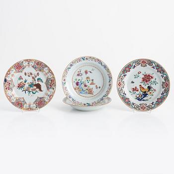 Tallrikar, 4 st kompaniporslin, Kina, Qianlong (1736-95).
