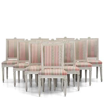 95. A set of ten Gustavian chairs by E. Öhrmark (master in Stockholm 1777-1813).