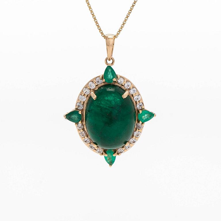 Halsband med hänge, 14K guld, smaragder och vita safirer. IGI sertifikat medföljer.