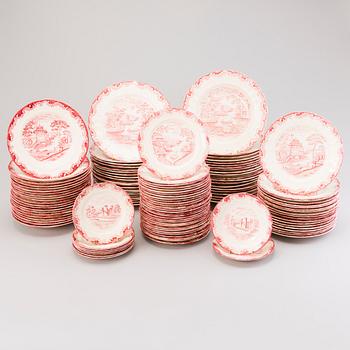 A 157-piece tableware set of 'Bengali, red', Swedish Rörstrand creamware of the 1940s.