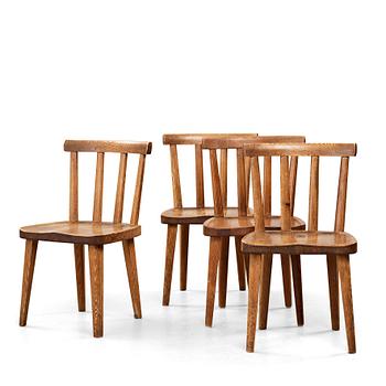 178. Axel Einar Hjorth, a set of four stained pine "Utö" chairs, Nordiska Kompaniet, Sweden, 1930's.