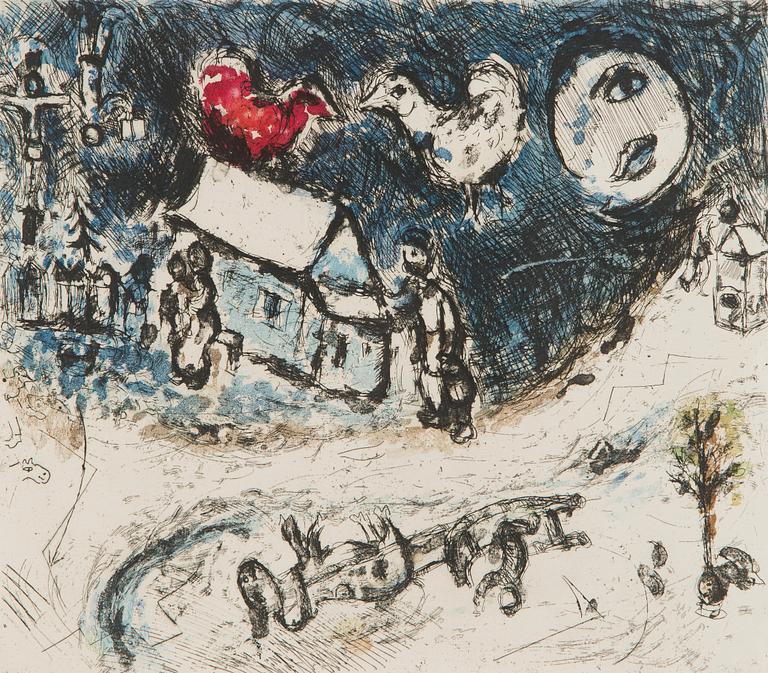 Marc Chagall, "Les coqs sur le toit".