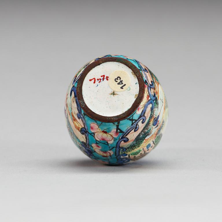 A 'European Subject' enamel on copper snuff bottle, Qing dynasty.