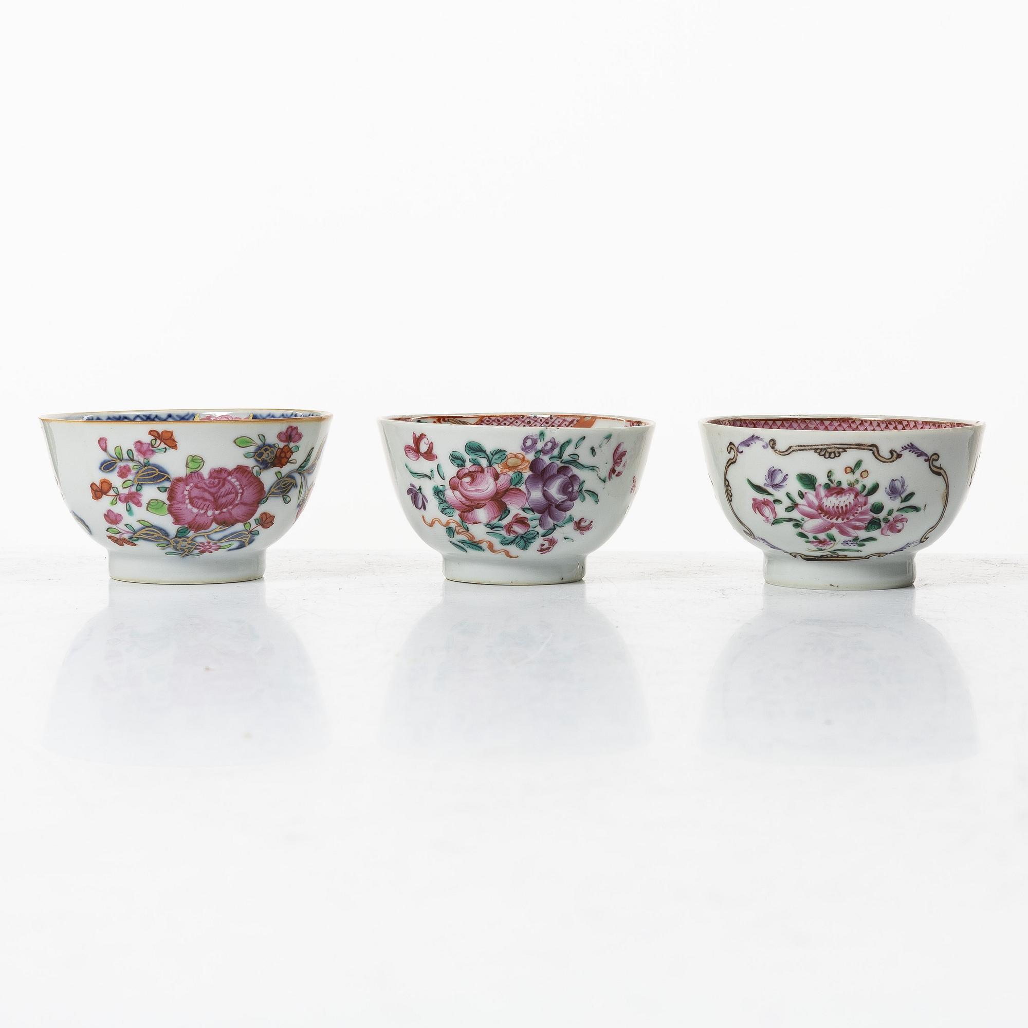 A group lot of 11 Chinese cups, Qing dynasty, Qianlong (1736-95).