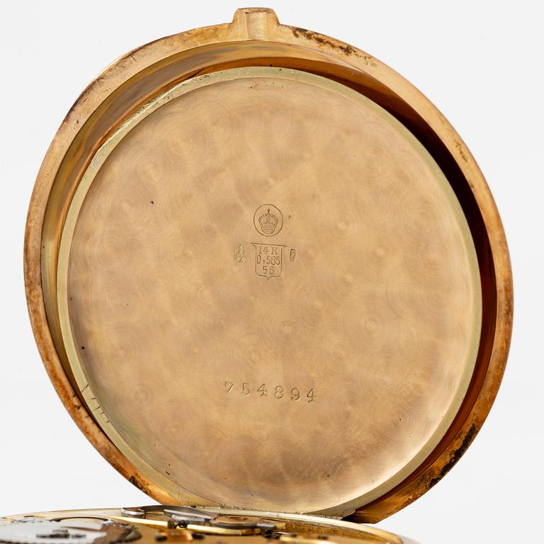 IWC, pocket watch, hunter, 14K gold, 52 mm.