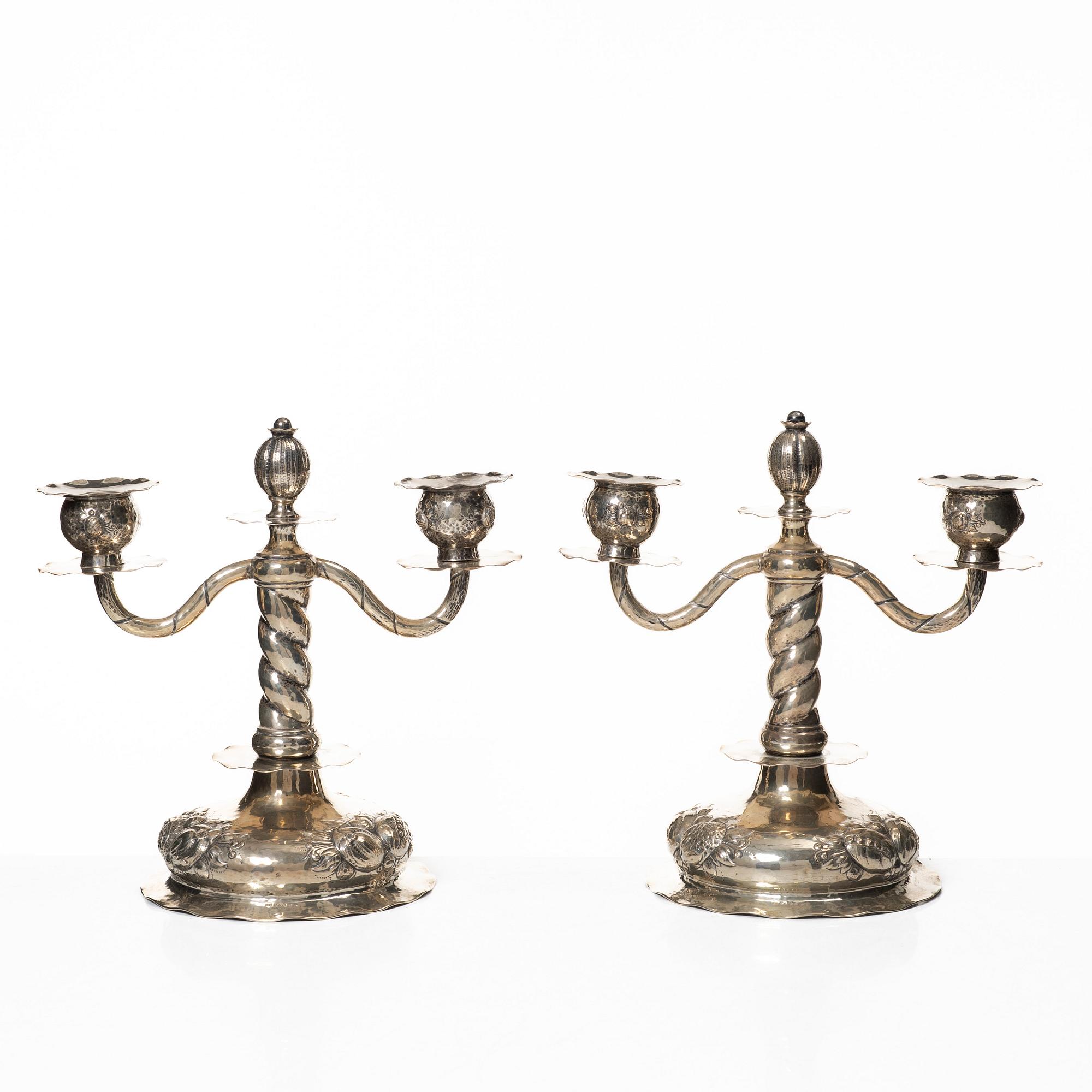 C.G. Hallberg, Kandelabrar, ett par, silver, barockstil, Stockholm 1946.