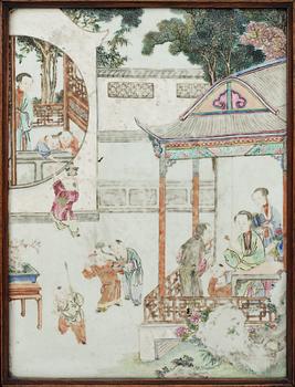 BORDSKÄRM, porslin med träställ. Qing dynastin, 1800-tal.