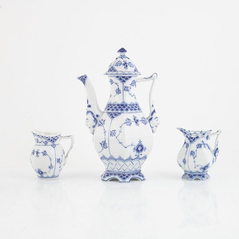 Mocha coffee service, 30 pieces, porcelain, "Musselmalet", full lace and half lace, Royal Copenhagen, Denmark.