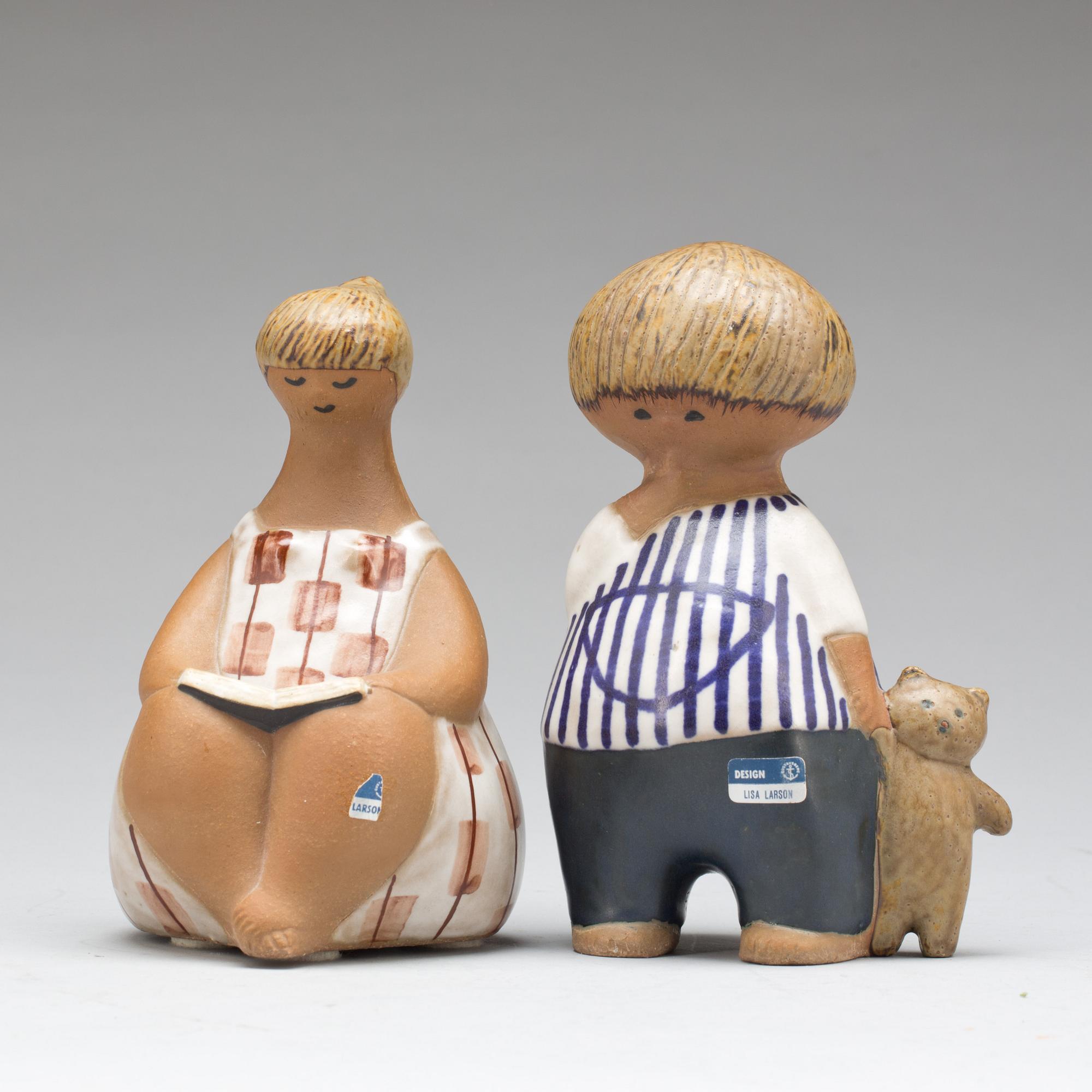 FIGURINER, 2 st, stengods, Lisa Larson.