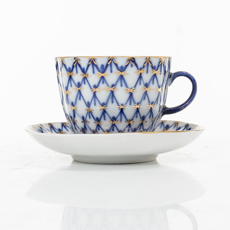 A 15-piece coffee and tea service, 'Cobalt Net', Lomonosov, Soviet Union.