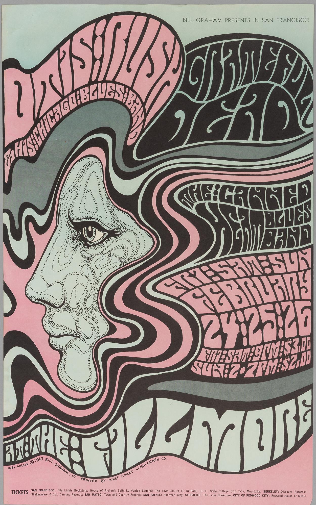 Wes Wilson, concert posters, a pair, West Coast Lithograph, 1967.