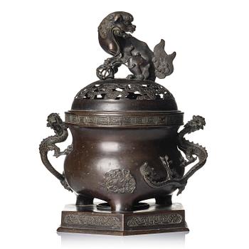1065. Rökelsekar med lock, brons. Qingdynastin, 1800-tal.