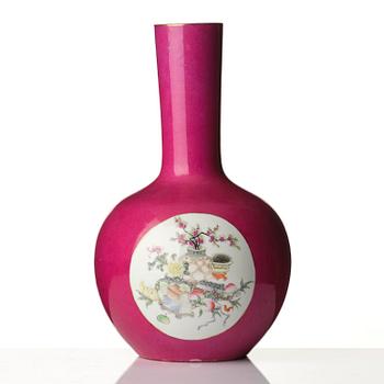 A pink ground Chinese famille rose vase, 20th century.