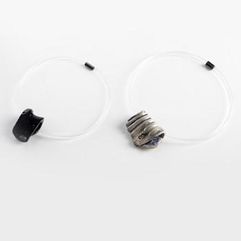 Siv Lagerström, necklaces, two pieces, acrylic plastic with ceramic.