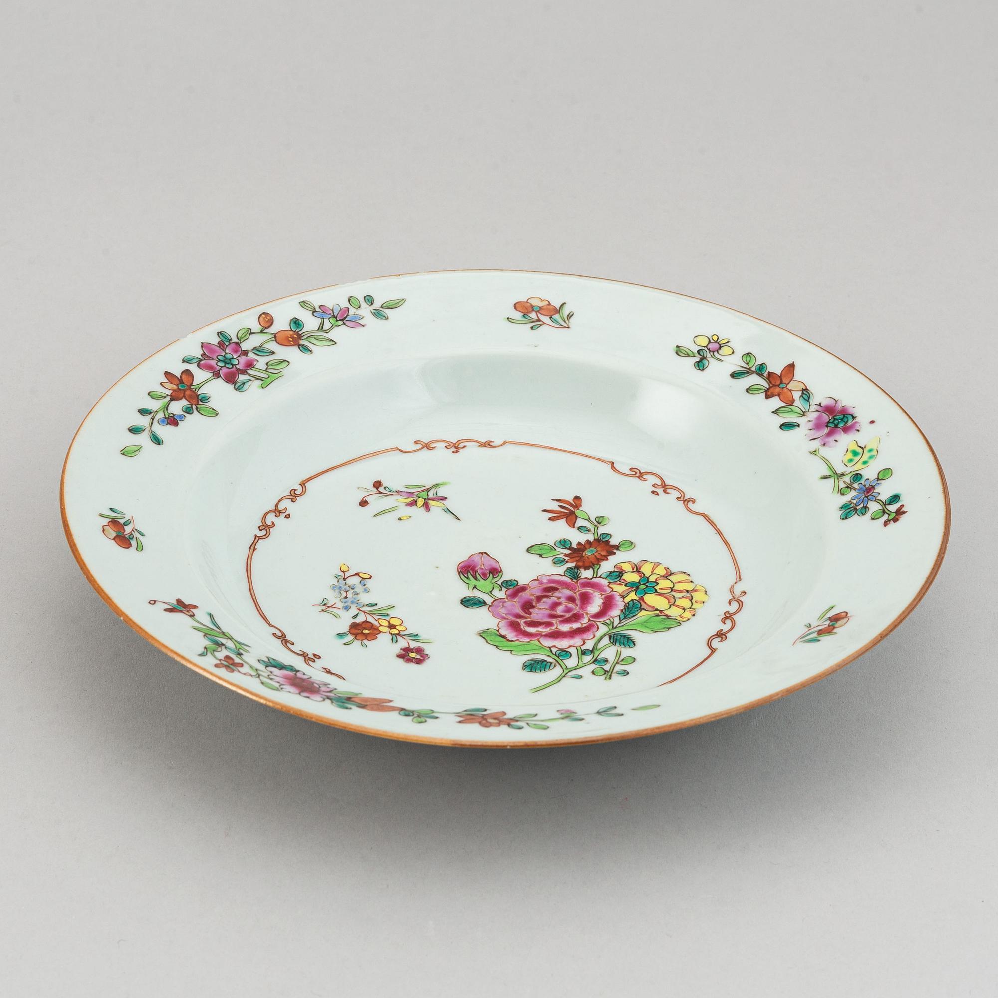 A set of 11 famille rose export dishes, Qing dynasty, Qianlong (1736-95).