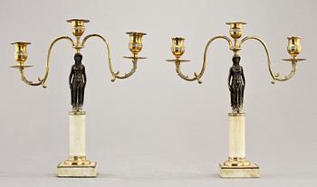 KANDELABRAR, ett par, delvis sengustavianska, 1800-tal.
