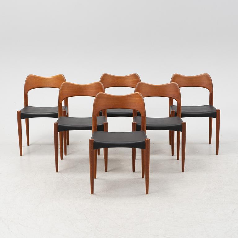 Arne Hovmand-Olsen, six teak chairs, Mogens Koch, Denmark, mid 20th Century.