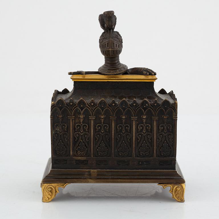 A Charles X patinated bronze and ormolu inkstand, 1820's/30's.