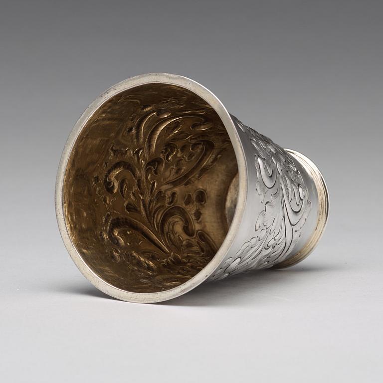 A Swedish early 18th century parcel-gilt silver beaker, mark of Johan Lund, Stockholm 1704.