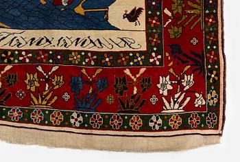 A pictoral Qashqai rug, Southwest Persia, c. 222 x 152 cm.
