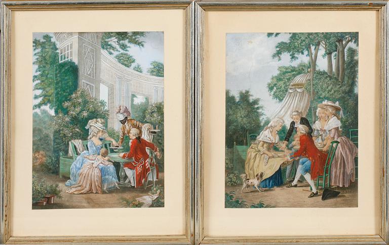 GRAVYRER, 1 par, handkolorerade, 1800-tal.