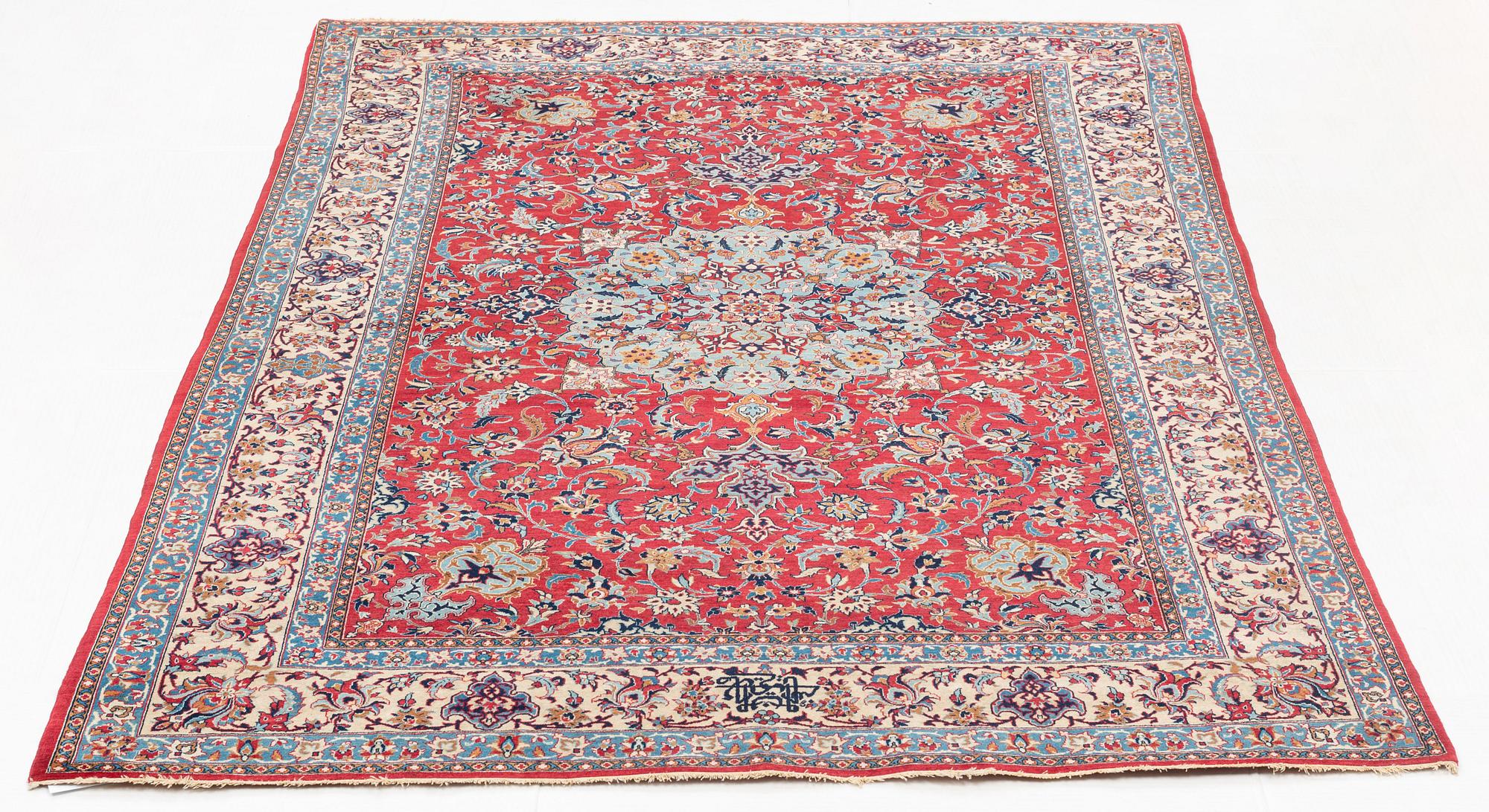 A rug, semi-antique, Nain Tuteshk, signed Sadegh Naini, ca 214 x 148 cm.