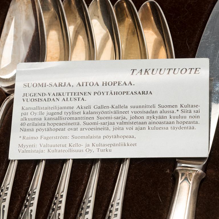 Bestickuppsättning, 48 dlr, silver, "Suomi"-serien, Kultateollisuus, Åbo 1913-2000.