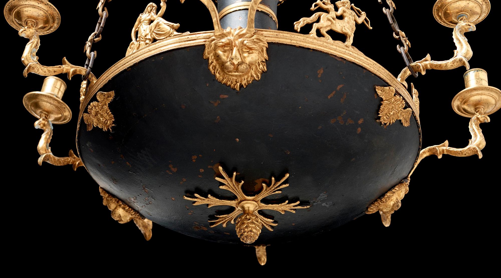 An Empire early 19th century nine-light hanging lamp.
