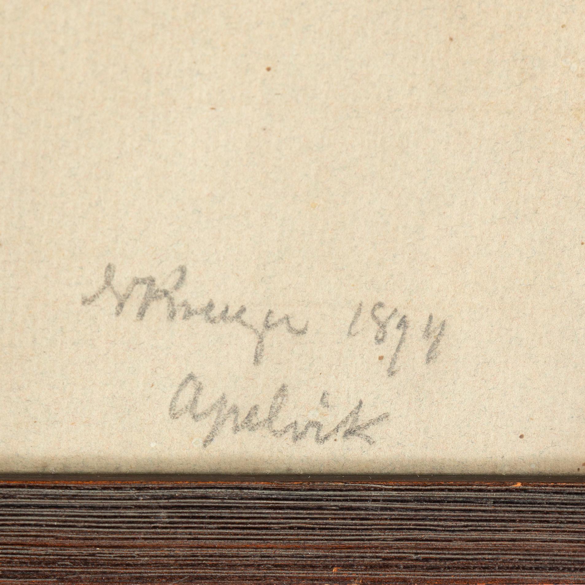 Nils Kreuger, indian ink and pencil on paper, signed NKreuger and dated Apelvik 1894.