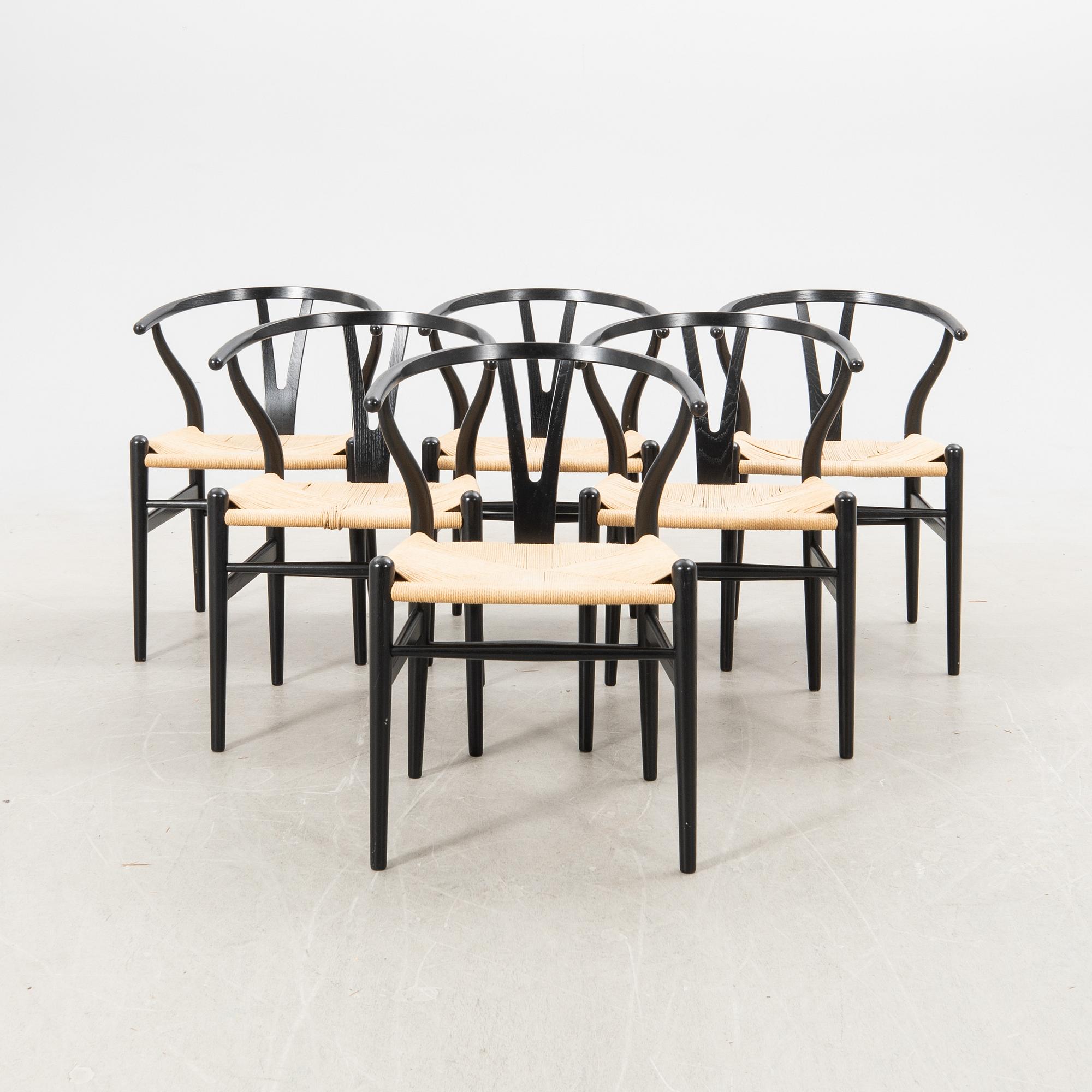 Hans J. Wegner, stolar, 6 st, "Y-stolen" modell CH-24, Carl Hansen & Søn, Danmark. 2000-tal.